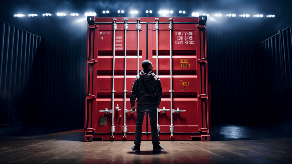 man standing in front of a shipping container