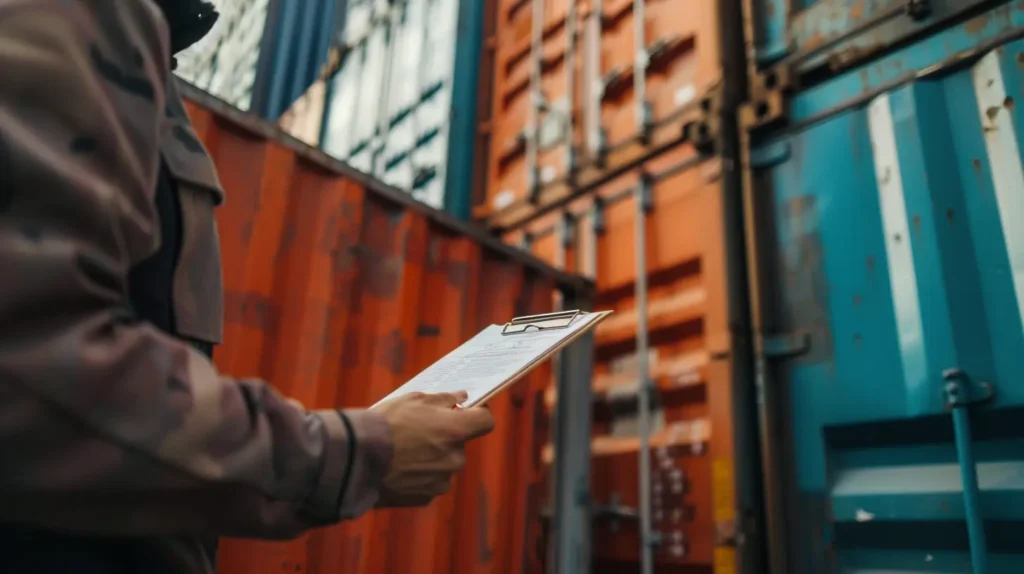Person inspecting a shipping container