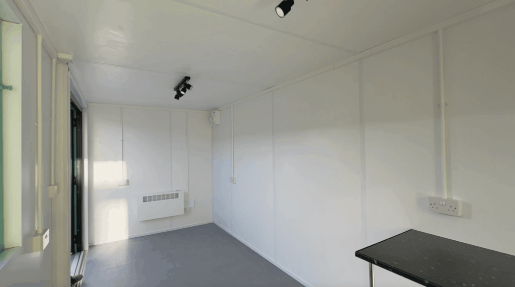 Inside a converted shipping container coffee shop