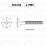 M8 x 65 Floor Screws - Drawing