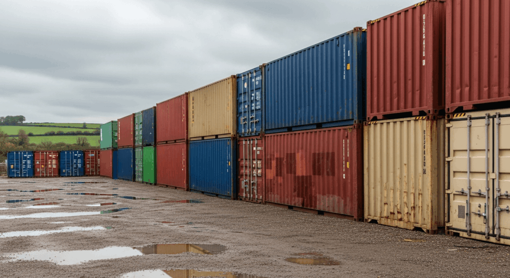 Shipping containers in a container yard