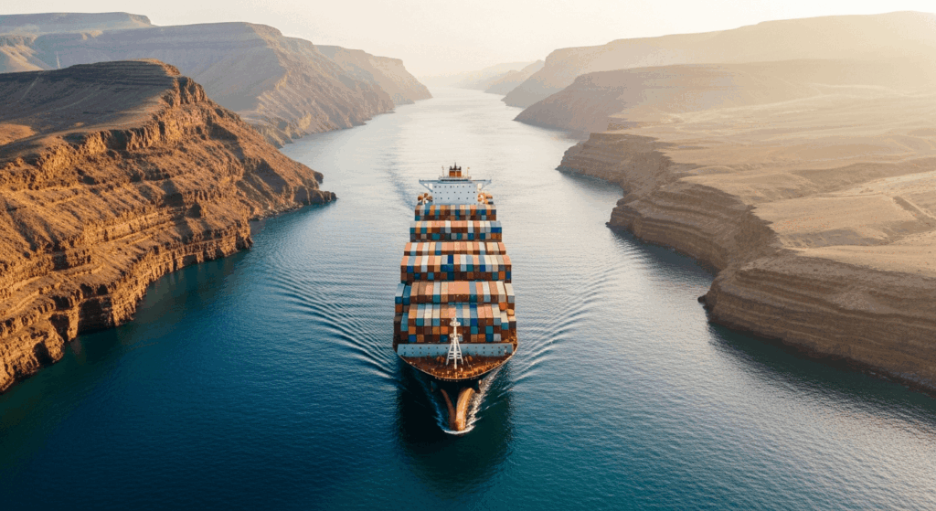 Ship carrying shipping containers