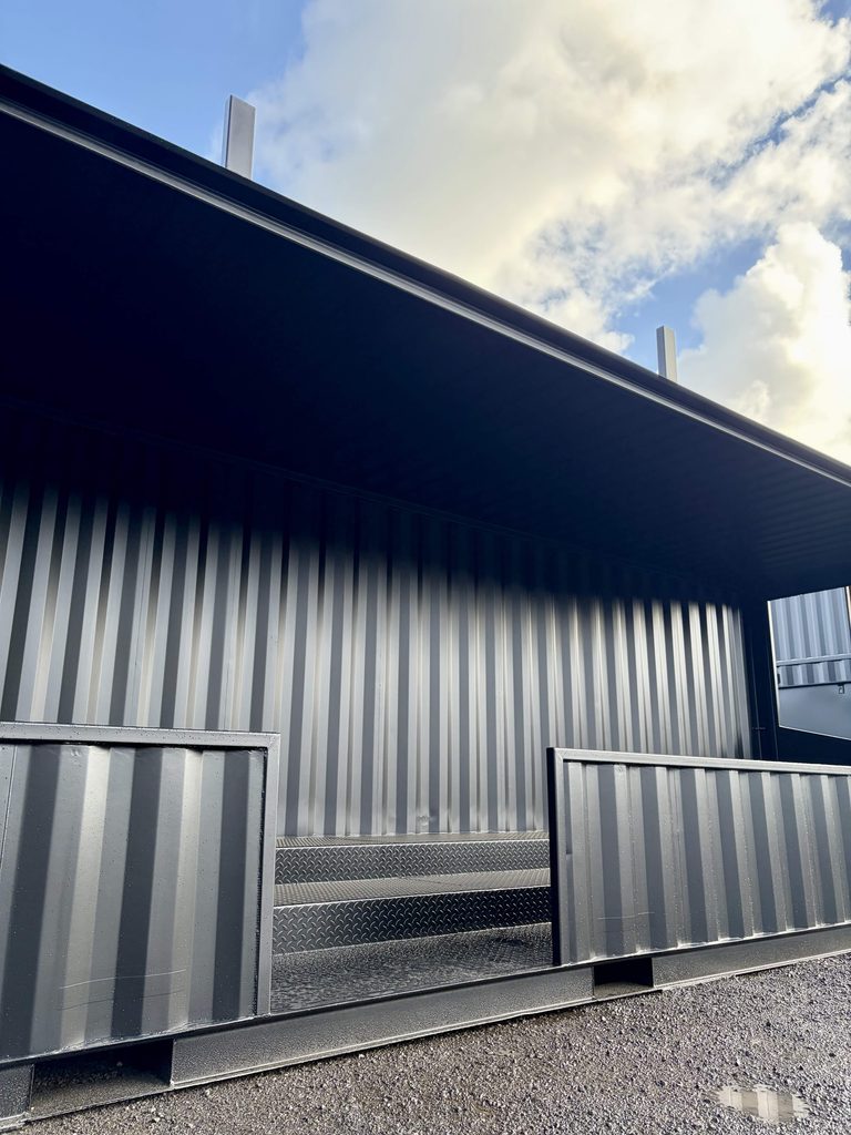 Shipping container converted into a viewing stand for Sheffield FC.